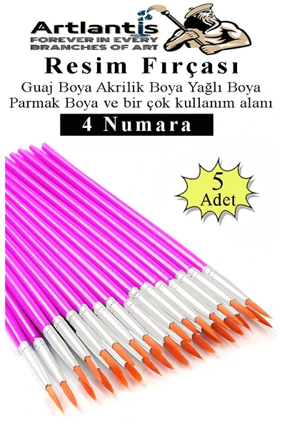 Resim Fırçası 4 Numara 5 Adet Yuvarlak Uçlu Sentetik Resim Fırça Ekonomik Suluboya Akrilik Boya Guaj Boya Yağlı Boya ürün görseli 1