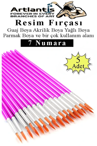 Resim Fırçası 7 Numara 5 Adet Yuvarlak Uçlu Sentetik Resim Fırça Ekonomik Suluboya Akrilik Boya Guaj Boya Yağlı Boya ürün görseli 1