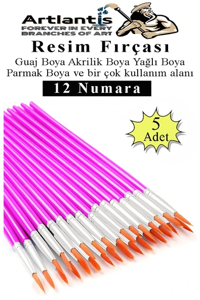 Resim Fırçası 12 Numara 5 Adet Yuvarlak Uçlu Sentetik Resim Fırça Ekonomik Suluboya Akrilik Boya Guaj Boya Yağlı Boya ürün görseli 1