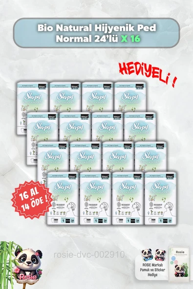16 AL 14 ÖDE Hijyenik Ped Normal 24'lü Sleepy Bio Natural ve Rosie ürün görseli 1