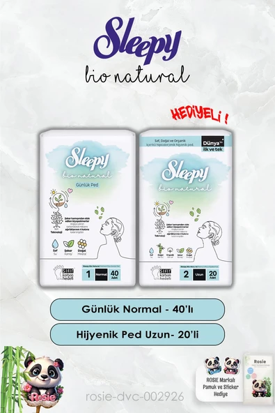 Sleepy Günlük Ped Normal 40'lı ve Hijyenik Uzun 20'li Bio Natural ve Rosie ürün görseli 1