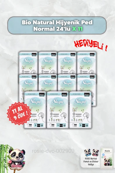 Hijyenik Ped Normal 24'lü Sleepy Bio Natural 11 AL 9 ÖDE ve Rosie ürün görseli 1