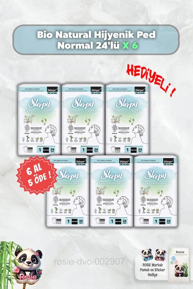 Sleepy 6 AL 5 ÖDE Bio Natural Hijyenik Ped Normal 24'lü ve Rosie ürün görseli 1