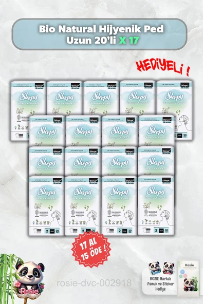 Sleepy 17 AL 15 ÖDE Hijyenik Ped Uzun 20'li Bio Natural ve Rosie ürün görseli 1