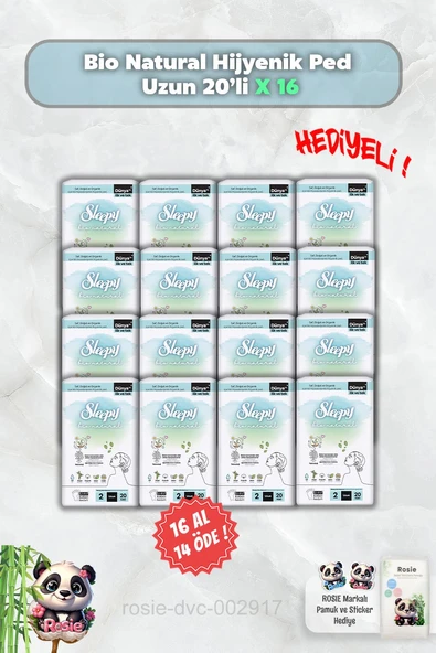 16 AL 14 ÖDE Hijyenik Ped Uzun 20'li Sleepy Bio Natural ve Rosie ürün görseli 1