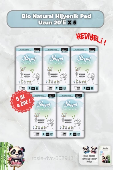 5 AL 4 ÖDE Sleepy Bio Natural Hijyenik Ped Uzun 20'li ve Rosie ürün görseli 1