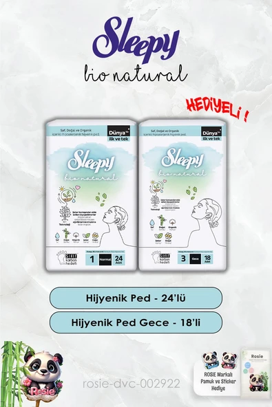 Hijyenik Ped Gece 18'li ve Normal 24'lü Bio Natural Sleepy ve Rosie ürün görseli 1