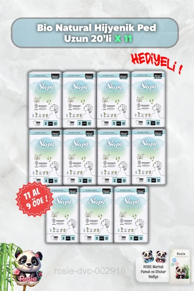 Hijyenik Ped Uzun 20'li Sleepy Bio Natural 11 AL 9 ÖDE ve Rosie ürün görseli 1