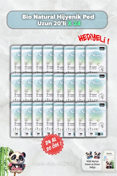 24 AL 20 ÖDE Sleepy Hijyenik Ped Uzun 20'li Bio Natural ve Rosie ürün görseli 1