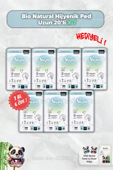 7 AL 6 ÖDE Sleepy Bio Natural Hijyenik Ped Uzun 20'li ve Rosie ürün görseli 1