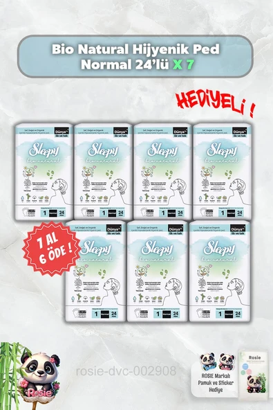 Sleepy Bio Natural Hijyenik Ped Normal 24'lü 7 AL 6 ÖDE ve Rosie ürün görseli 1