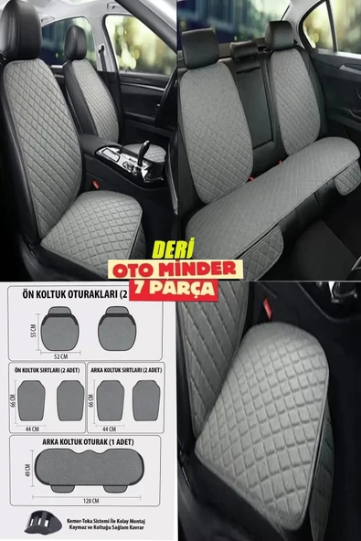 Hyundai Tucson Koltuk Deri Minderi 7 Parça Ön Ve Arka Oturak Sırt Dayama Minder Gri-Gri ürün görseli 1