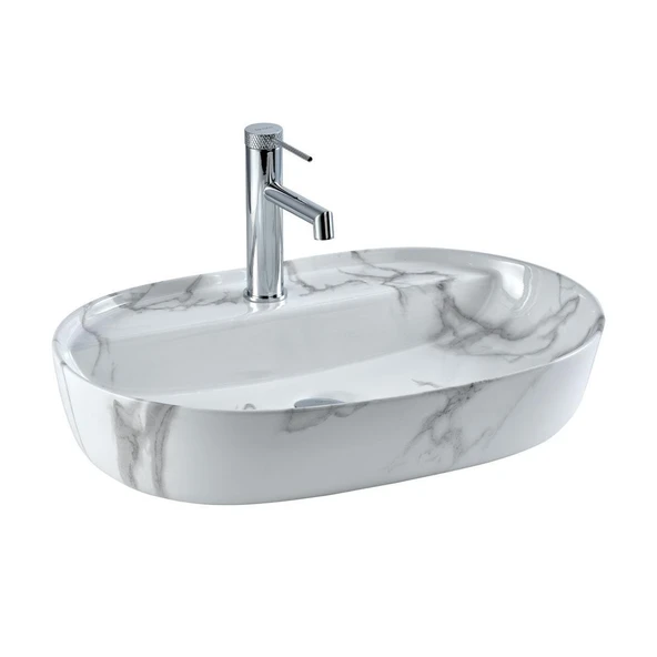 LENA TEZGAHÜSTÜ LAVABO (MERMER BEYAZ) E-2114M1 ürün görseli 1