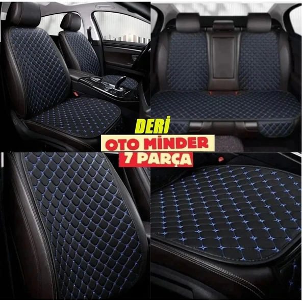 Mini Mini Koltuk Deri Minderi 7 Parça Ön ve Arka Oturak Sırt Dayama Minder Siyah-Mavi ürün görseli 1