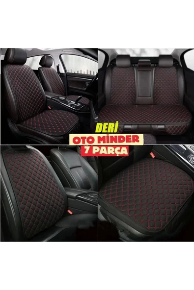 Opel Zafira Koltuk Deri Minderi 7 Parça Ön Ve Arka Oturak Sırt Dayama Minder siyah-kırmızı ürün görseli 1