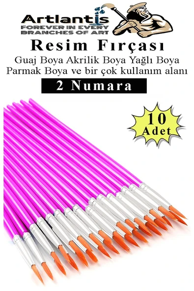 Resim Fırçası 2 Numara 10 Adet Yuvarlak Uçlu Sentetik Resim Fırça Ekonomik Suluboya Akrilik Boya Guaj Boya Yağlı Boya ürün görseli 1