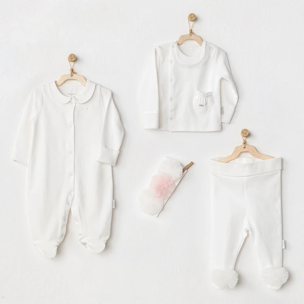 Andywawa Ac24501 Petit Love Newborn Tüllü 4 Parça Set Ekru ürün görseli 1