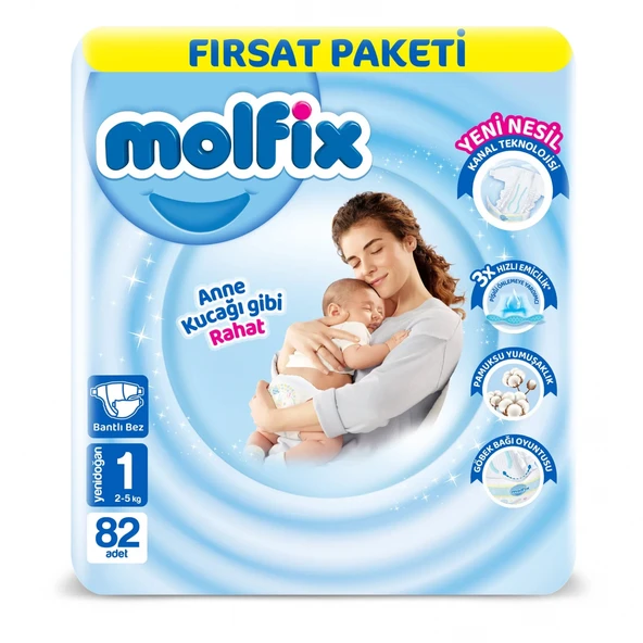 Molfix Bebek Bezi Fırsat Paketi 1 Beden 2-5 Kg 82 Adet ürün görseli 1
