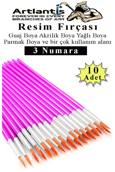 Resim Fırçası 3 Numara 10 Adet Yuvarlak Uçlu Sentetik Resim Fırça Ekonomik Suluboya Akrilik Boya Guaj Boya Yağlı Boya ürün görseli 1