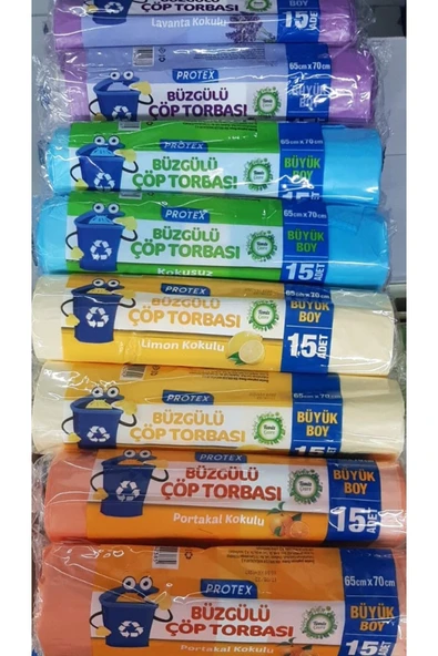 Protex  BÜZGÜLÜ ÇÖP TORBASI BÜYÜK BOY 8 PAKET 120 ADET PROTEX ürün görseli 1