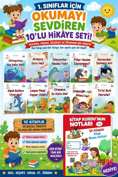 1.Sınıflar İçin Okumayı Sevdiren 10 lu Hikaye Seti 2 (Kitap Okuma Defteri Hediyeli) ürün görseli 1