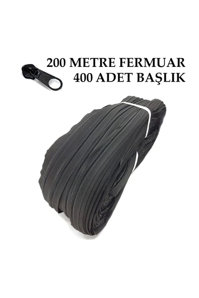 Plastikdiş Fermuar Siyah Fermuar Ve Başlık (200 Mt Fermuar 400 Adet Başlık) ürün görseli 1