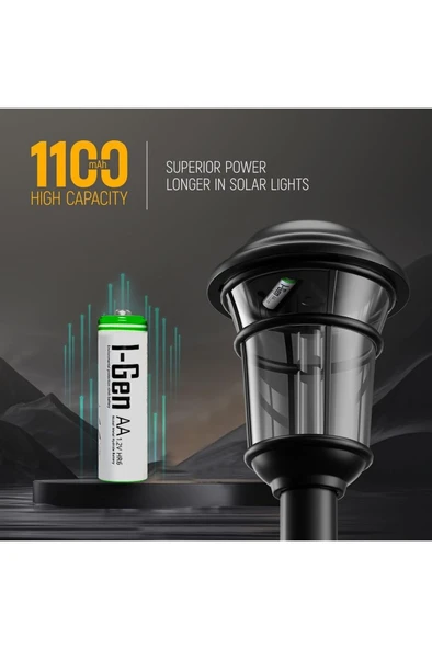 I-Gen B112 8 Adet AA 1100 Mah Şarj Edilebilir Kalem Pil 1.2V Ni-MH Şarjlı Pil Solar Aydınlatma Uyumlu ürün görseli 1
