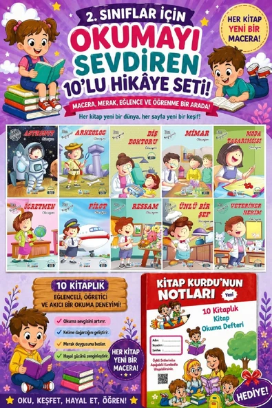 2.Sınıflar İçin Okumayı Sevdiren 10 lu Hikaye Seti (Kitap Okuma Defteri Hediyeli) ürün görseli 1