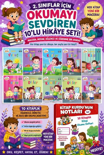 2.Sınıflar İçin Okumayı Sevdiren 10 lu Hikaye Seti 2 (Kitap Okuma Defteri Hediyeli) ürün görseli 1