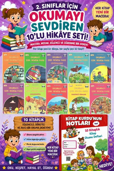 2.Sınıflar İçin Okumayı Sevdiren 10 lu Hikaye Seti 4 (Kitap Okuma Defteri Hediyeli) ürün görseli 1