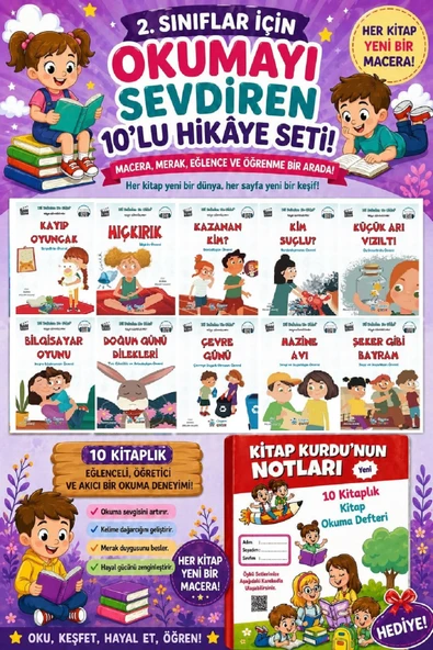 2.Sınıflar İçin Okumayı Sevdiren 10 lu Hikaye Seti 3 (Kitap Okuma Defteri Hediyeli) ürün görseli 1