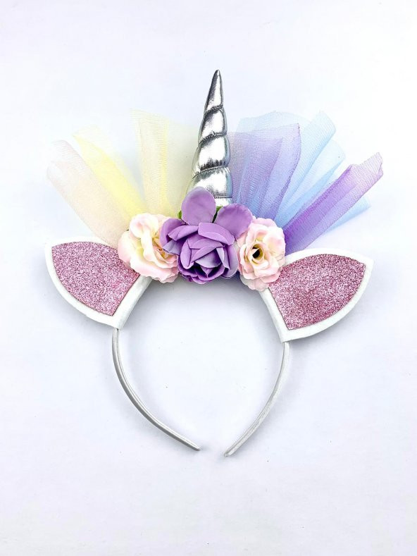 Kız Çocuk Bebek Çiçekli Silver Unicorn Taç ürün görseli 1