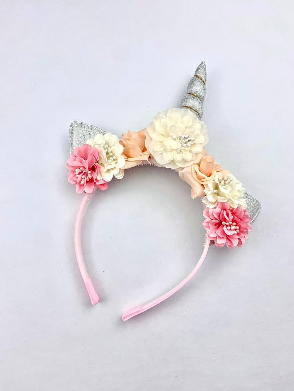 Kız Çocuk Bebek Çiçekli Gri Boynuzlu Unicorn Taç ürün görseli 1