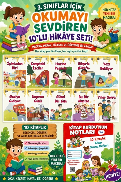 3.Sınıflar İçin Okumayı Sevdiren 10 lu Hikaye Seti 2 (Kitap Okuma Defteri Hediyeli) ürün görseli 1