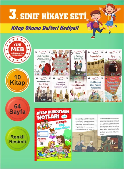 3.Sınıflar İçin Okumayı Sevdiren 10 lu Hikaye Seti 3 (Kitap Okuma Defteri Hediyeli) ürün görseli 1