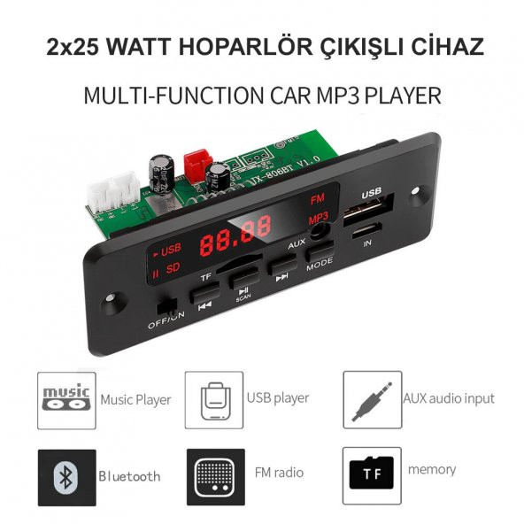 2 x 25  WATT HOPARLÖR ÇIKIŞLI FM DEKODER (Bluetooth USB TF kart  FM Radyo MP3 Player) ürün görseli 1