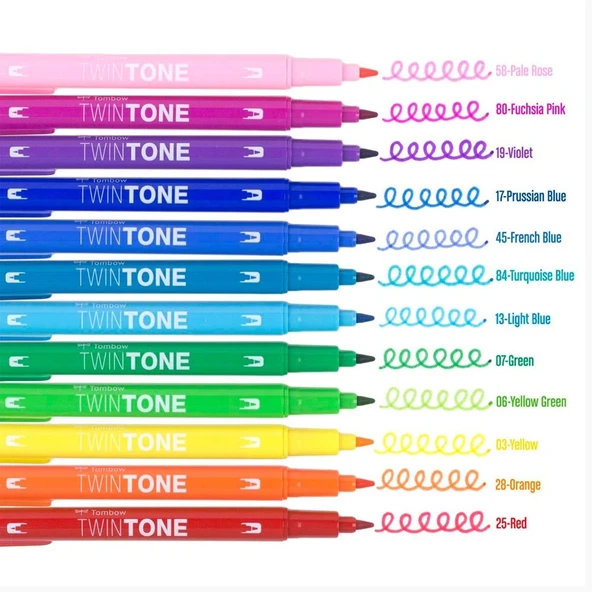 Tombow Twintone 12'li Çift Taraflı Markör - Rainbow - Resim 2