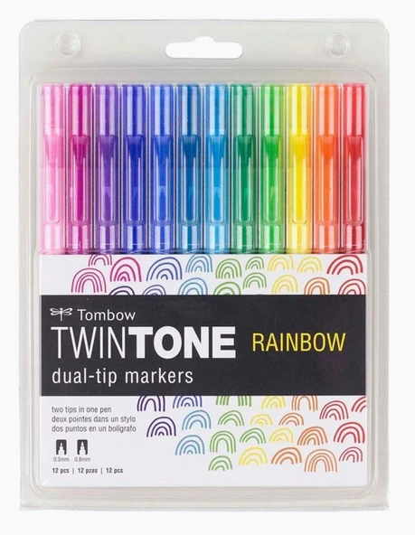 Tombow Twintone 12'li Çift Taraflı Markör - Rainbow ürün görseli 1
