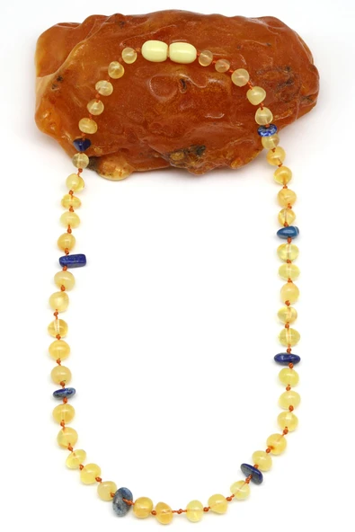Damla Kehribar - Lapis Lazuli Doğal Taş Bebek Diş Kolye - 33 cm ürün görseli 1
