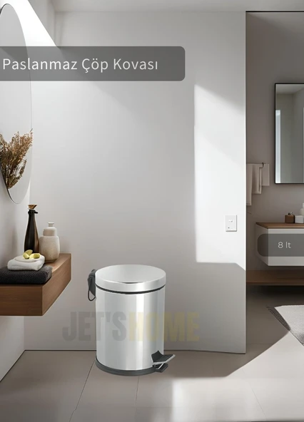 Pedallı Banyo Çöp Kovası Paslanmaz 8 Lt Mutfak Çöp Kutusu Gri ürün görseli 1