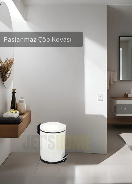 Pedallı Banyo Çöp Kovası Paslanmaz 5 Lt Mutfak Çöp Kutusu Beyaz ürün görseli 1