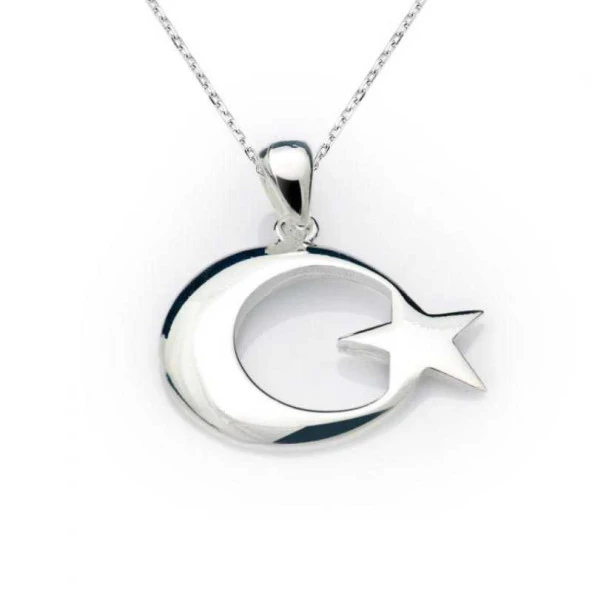 Gümüş Ay Yıldız Bayrak Kolye ürün görseli 1