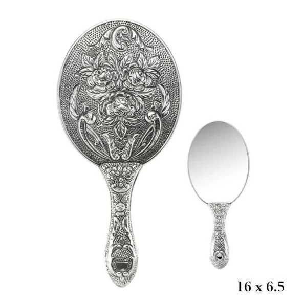 Gümüş 925 Ayar Gül Desenli El Aynası ürün görseli 1