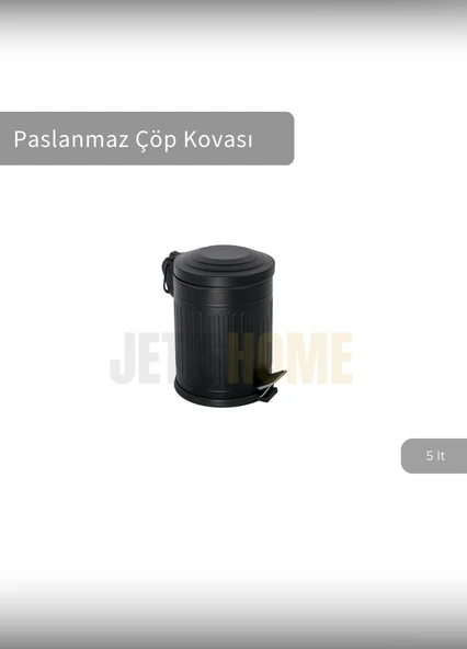 Vintage Siyah Pedallı Banyo Çöp Kovası - Metal Retro Mutfak Çöp Kutusu 5 Litre ürün görseli 1