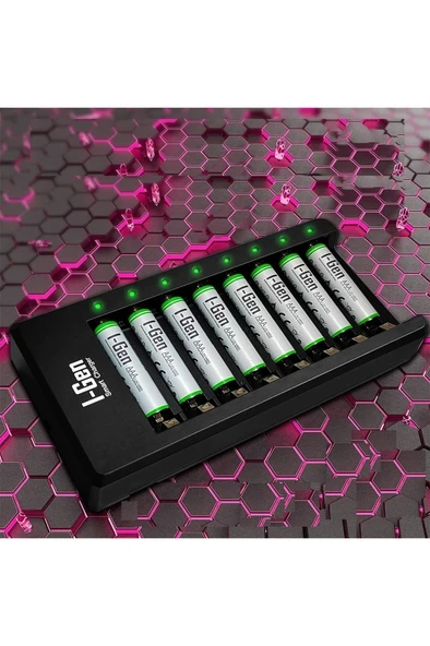 I-Gen G890 8'li Pil Şarj Aleti + 8 Adet AAA 900 mAh Şarj Edilebilir AAA İnce Şarjlı Kalem Pilli Set 1.2V Ni-MH ürün görseli 1