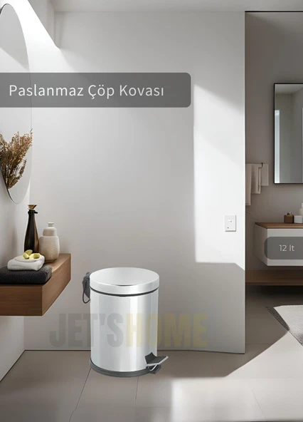 Pedallı Banyo Çöp Kovası Paslanmaz 12 Lt Mutfak Çöp Kutusu Gri ürün görseli 1