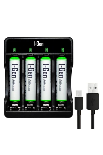 I-Gen G490 4'lü Pil Şarj Aleti + 4 Adet AAA 900 mAh İnce Şarjlı Kalem Pilli Set 1.2V Ni-MH ürün görseli 1