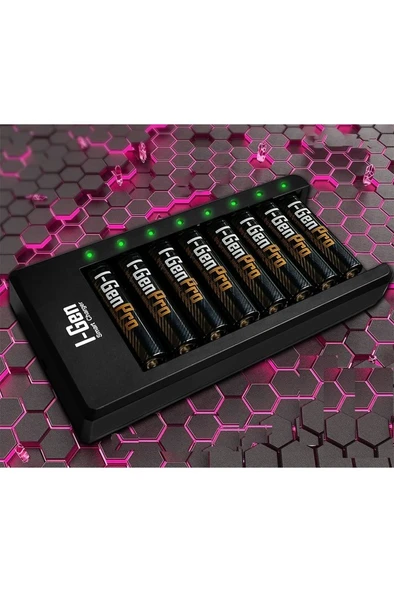 I-Gen G829 8'li Pil Şarj Aleti + 8 Adet AA Pro 2950 mAh Şarj Edilebilir AA Şarjlı Kalem Pilli Set 1.2V Ni-MH ürün görseli 1
