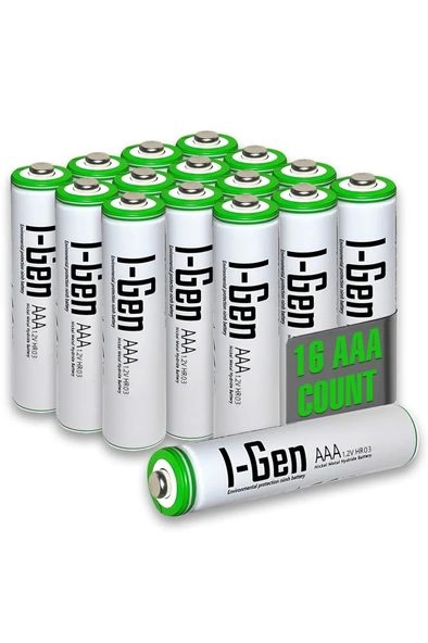 I-Gen B136 16 Adet AAA 900 mAh Şarj Edilebilir İnce Kalem Pil 1.2V Ni-MH Şarjlı Pil ürün görseli 1