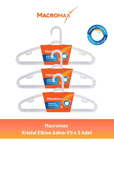 Macromax Kristal Elbise Askısı 5'li x 3 Adet ürün görseli 1